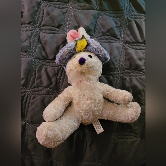 Chenille 12" White Easter Bunny Sunday Spring Hat Plush Stuffed Peachtree - Picture 1 of 8